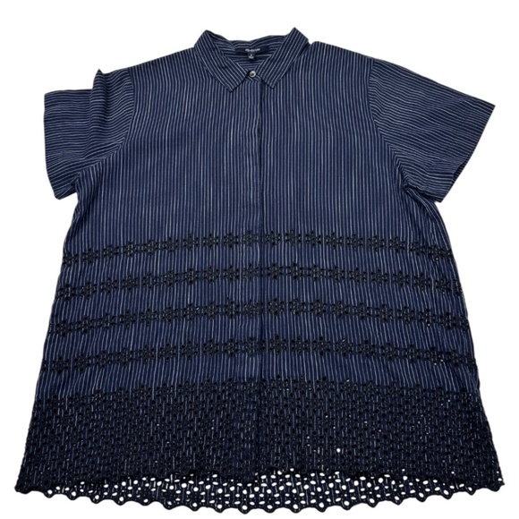 Madewell Eyelet-Hem Navy Striped Button Down Shirt - Picture 5 of 9